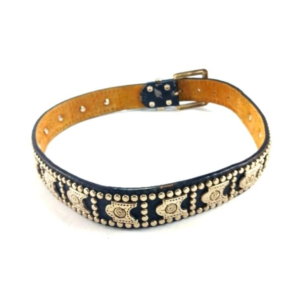 Studded Black Leather Belt with Silver Buckle Moto Bikercore Grunge S/M........ - Picture 5 of 15